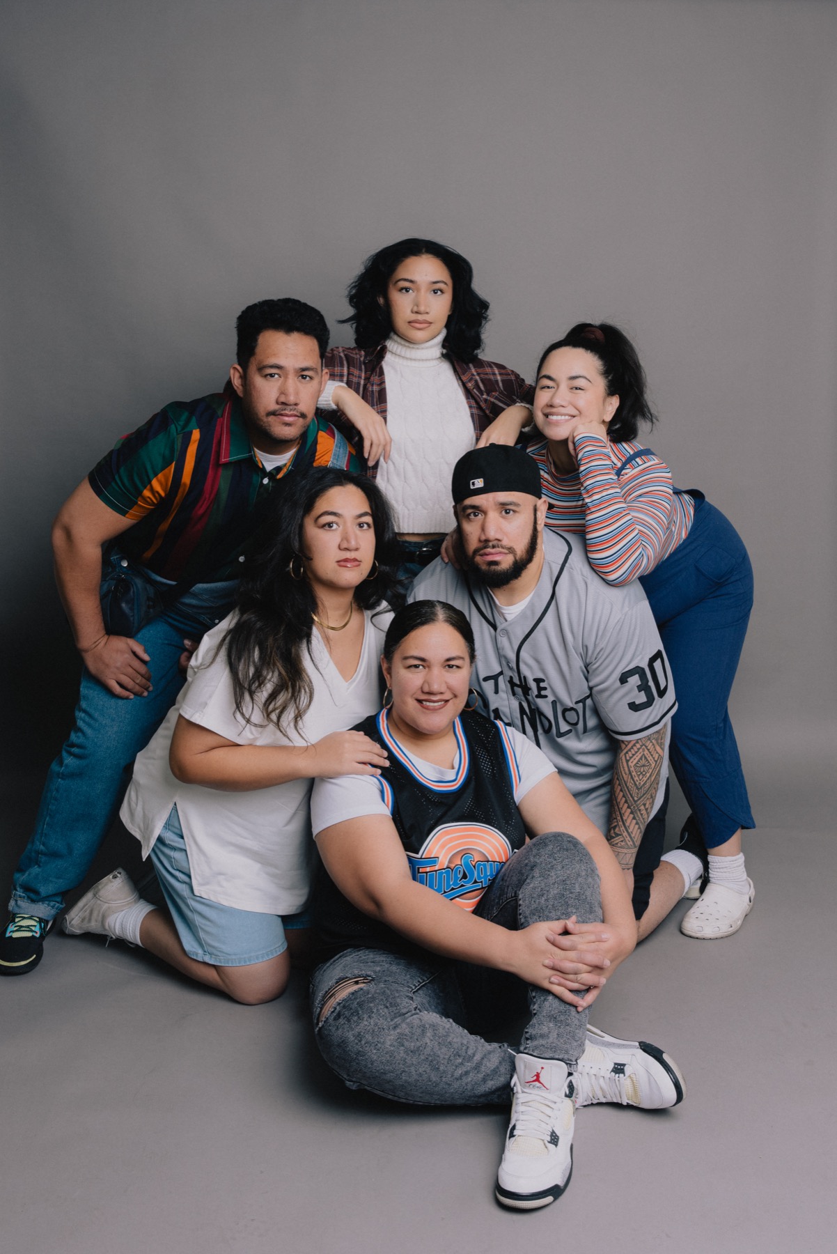 Family group portrait from a 90s-inspired studio session
